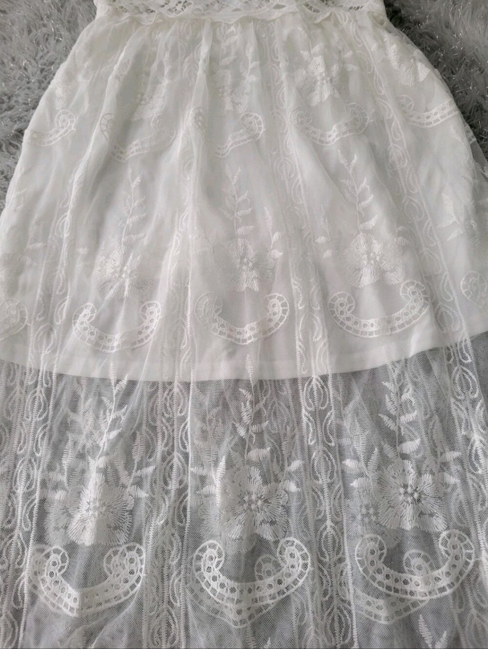 White Lace Maxi Dress Wedding Bralette Top Sheer Boho Crochet Scalloped Beach L - Picture 7 of 13